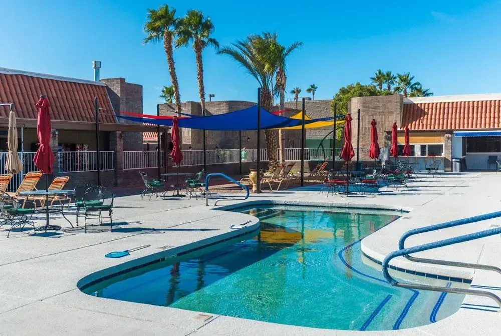 Heated outdoor pool and resort facilities at Sun Vista RV Resort, Yuma Arizona